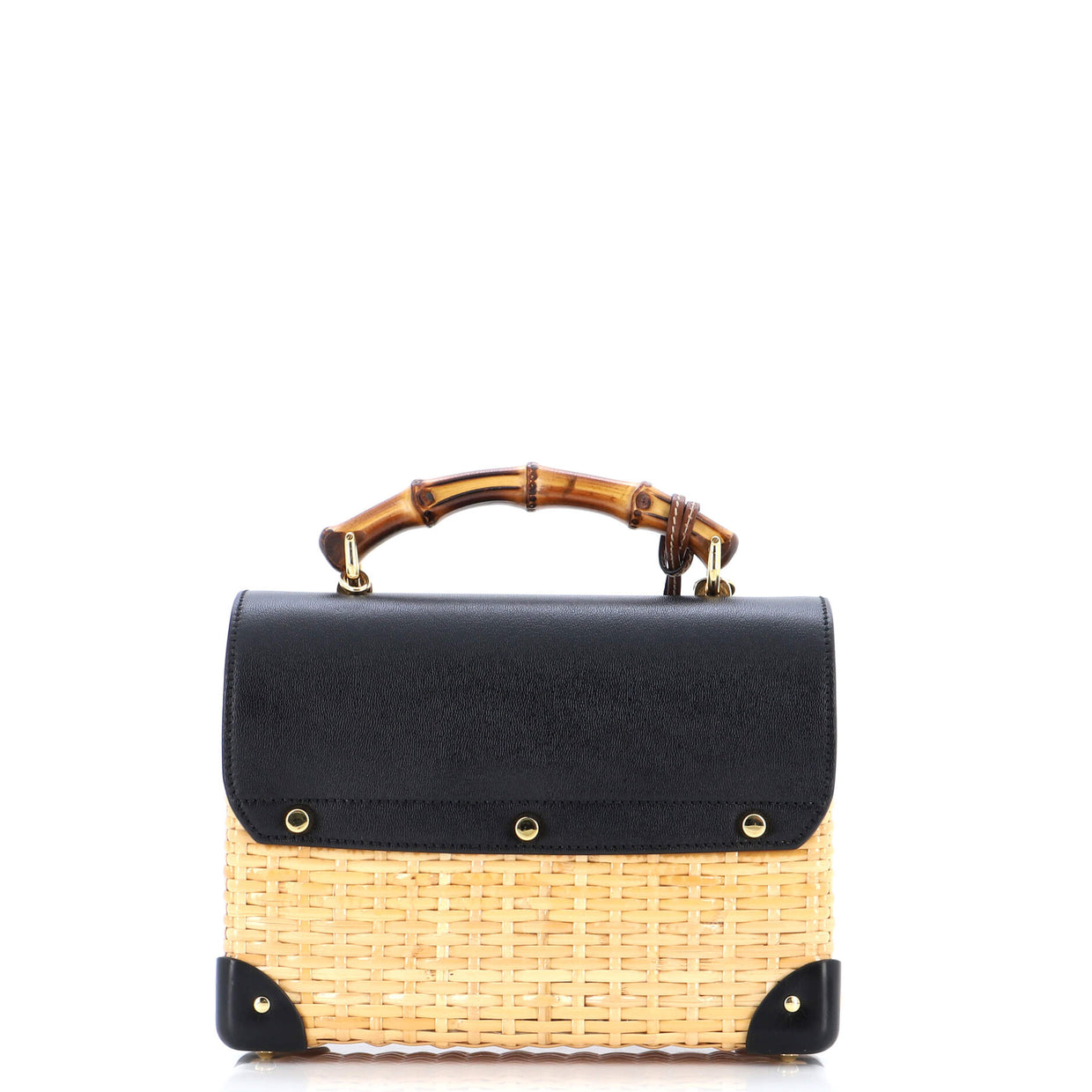 Gucci Padlock Bamboo Shoulder Bag Wicker with Leather Small Black 238303137