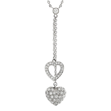 Tiffany & Co. Vintage Double Heart Pendant Necklace Platinum with Diamonds