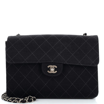 Chanel Vintage Square Classic Single Flap Bag Quilted Jersey Medium