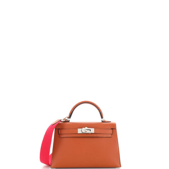 Hermes Kelly Mini II Amazone Handbag Brown Chevre Mysore with Palladium Hardware 20