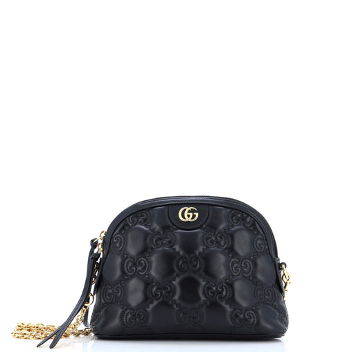 Gucci Dome Chain Zip Shoulder Bag GG Matelasse Leather Small Black