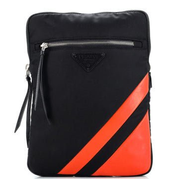 Prada Front Pocket Zip Pouch Tessuto with Leather Medium