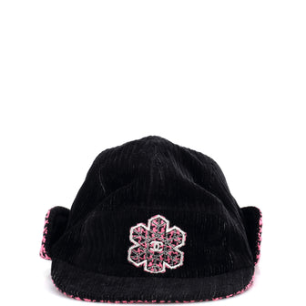 Chanel Coco Neige Trapper Cap Embroidered Corduroy with Tweed