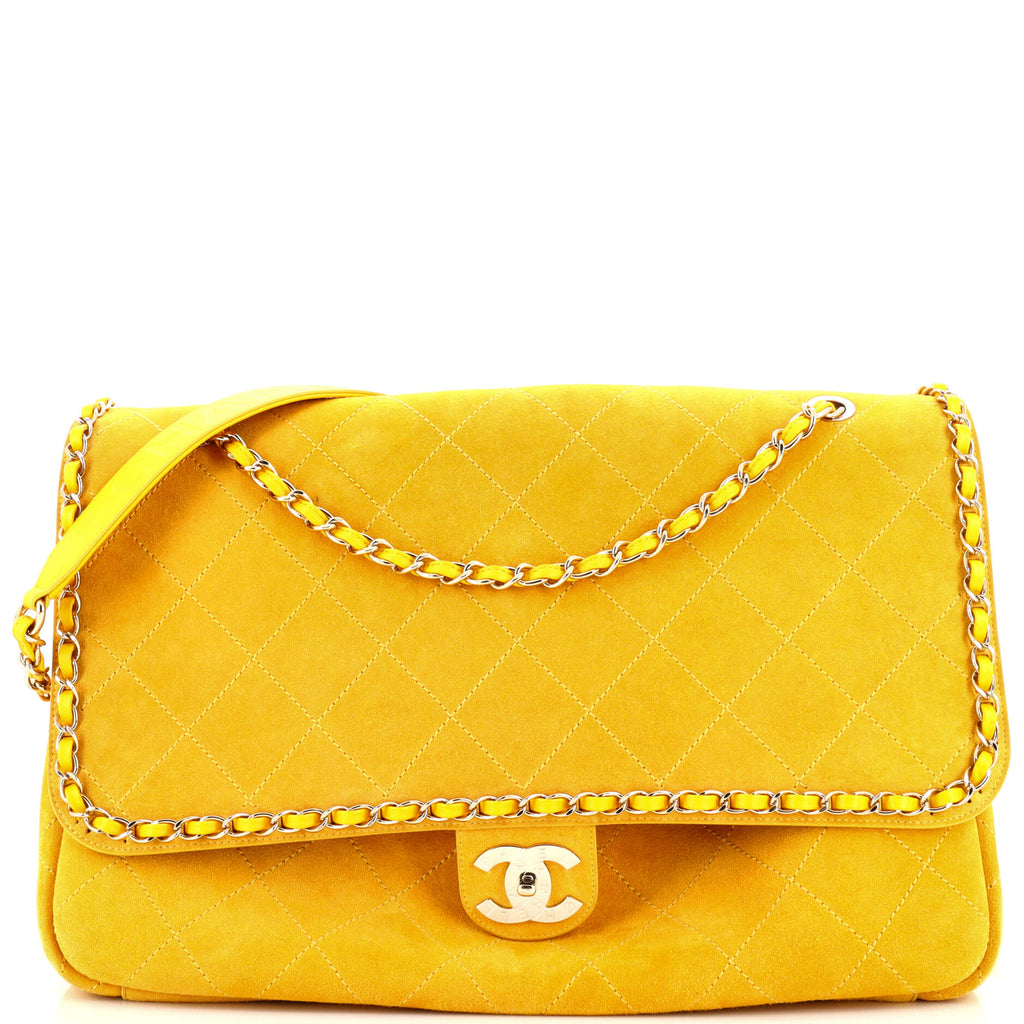 Chanel Pharrell Flap Bag Quilted Suede XXL Yellow 2383051