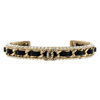 Chanel CC Chain Link Cuff Bracelet Metal with Lambskin and Crystal