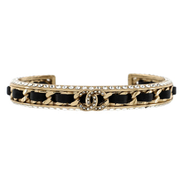 Chanel CC Chain Link Cuff Bracelet Metal with Lambskin and Crystal