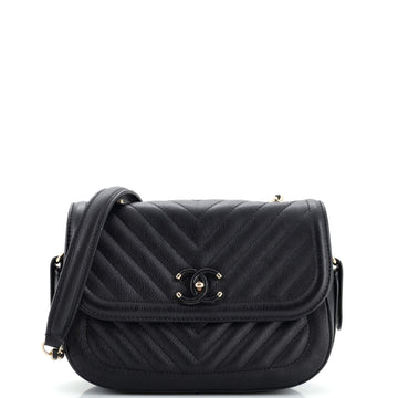 Chanel Covered CC Flap Messenger Bag Chevron Calfskin Small