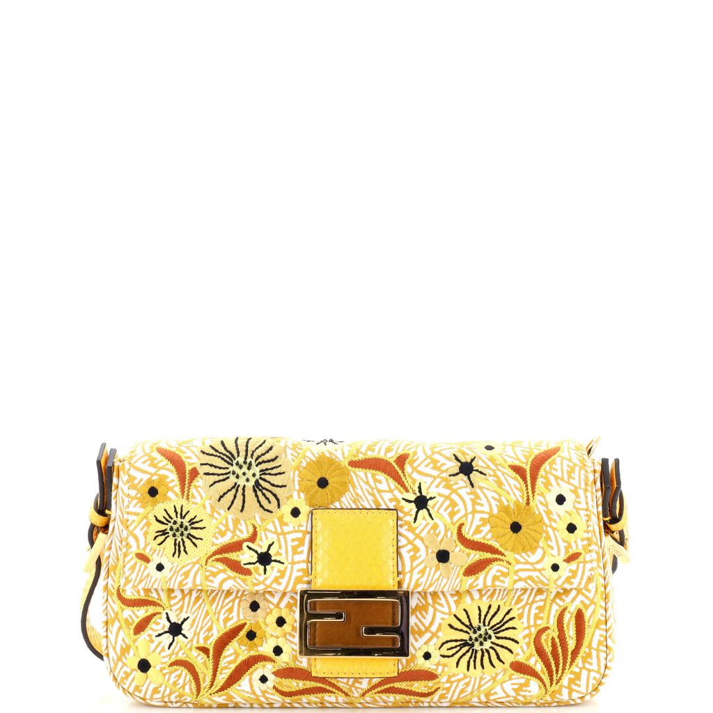 Fendi Baguette 1997 Bag Embroidered Vertigo Zucca Jacquard Neutral