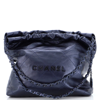 Chanel 22 Chain Hobo Quilted Calfskin Small Blue 2383571