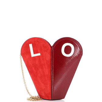 Gucci Valentine's Day Chain Heart Bag Leather with Suede and Snakeskin Small