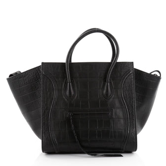  Celine Phantom Handbag Crocodile Embossed Leather Black Medium 