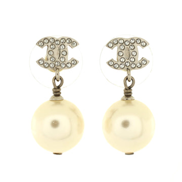 Chanel CC Drop Earrings Metal with Crystals and Faux Pearls