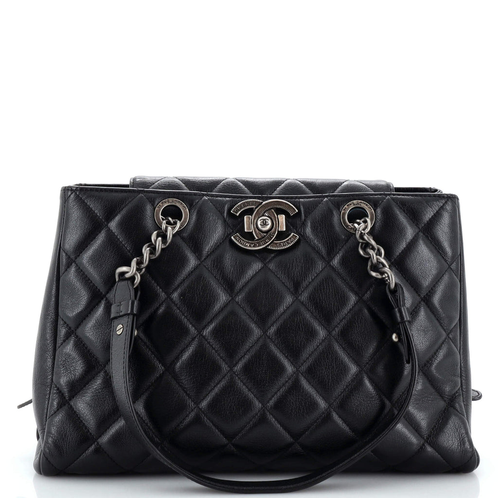 Chanel City Rock Shopping Tote Quilted Goatskin Large Black 2384561