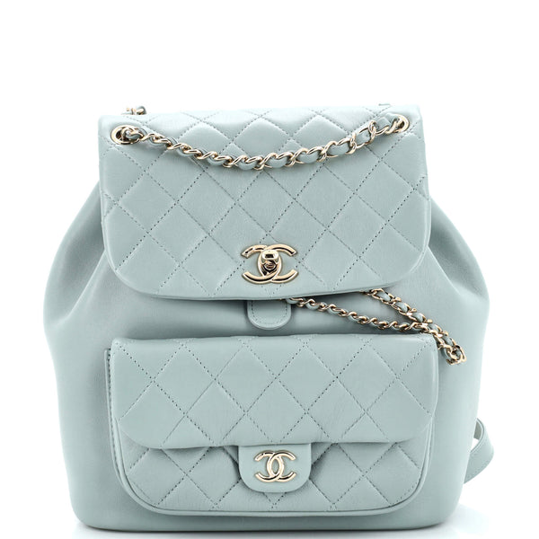 Chanel Duma Drawstring Backpack Quilted Leather Large Gray