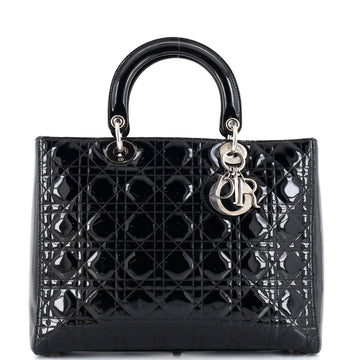 Christian Dior Vintage Lady Dior Bag Cannage Quilt Patent Large