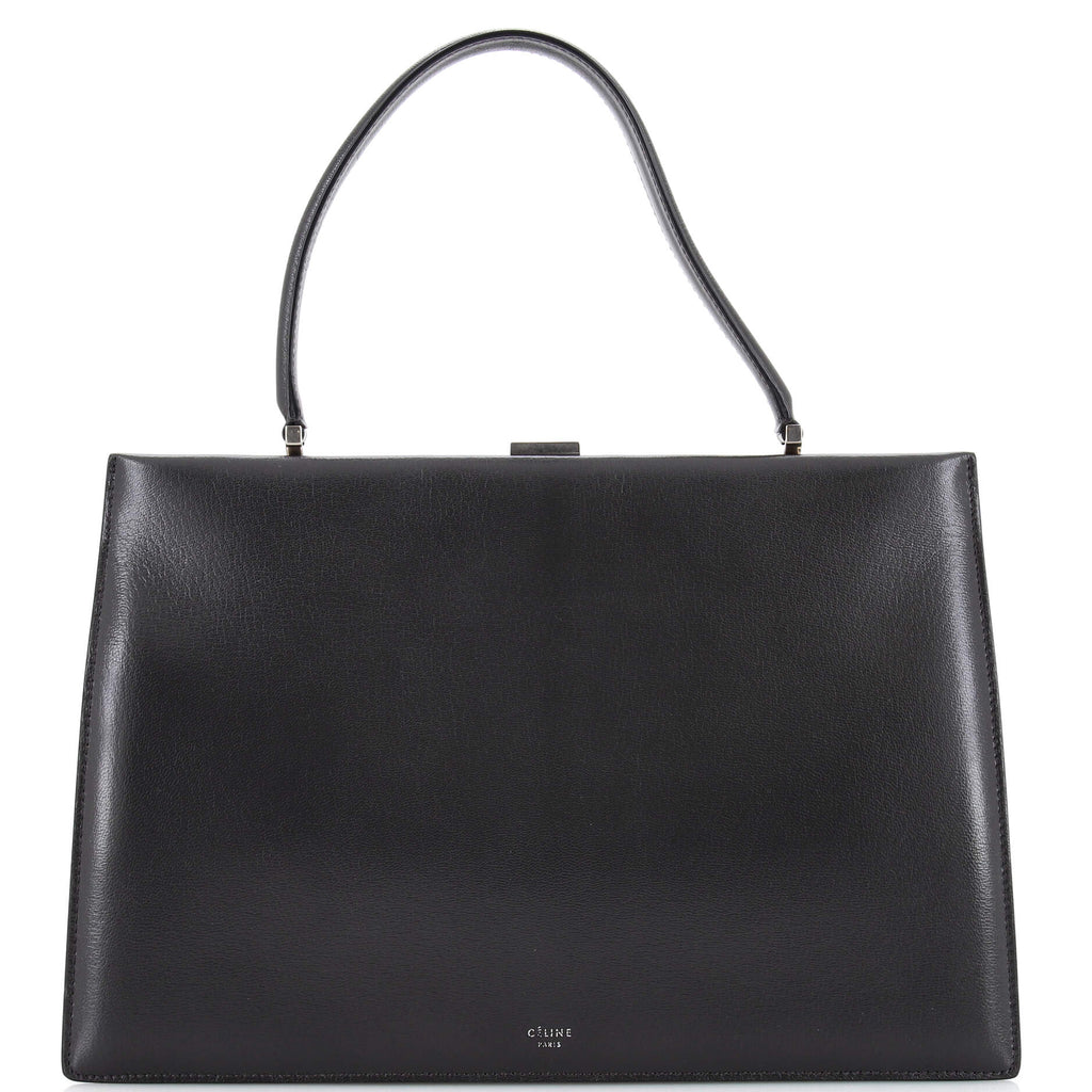 Celine Clasp Top Handle Bag Leather Medium Gray 2385911