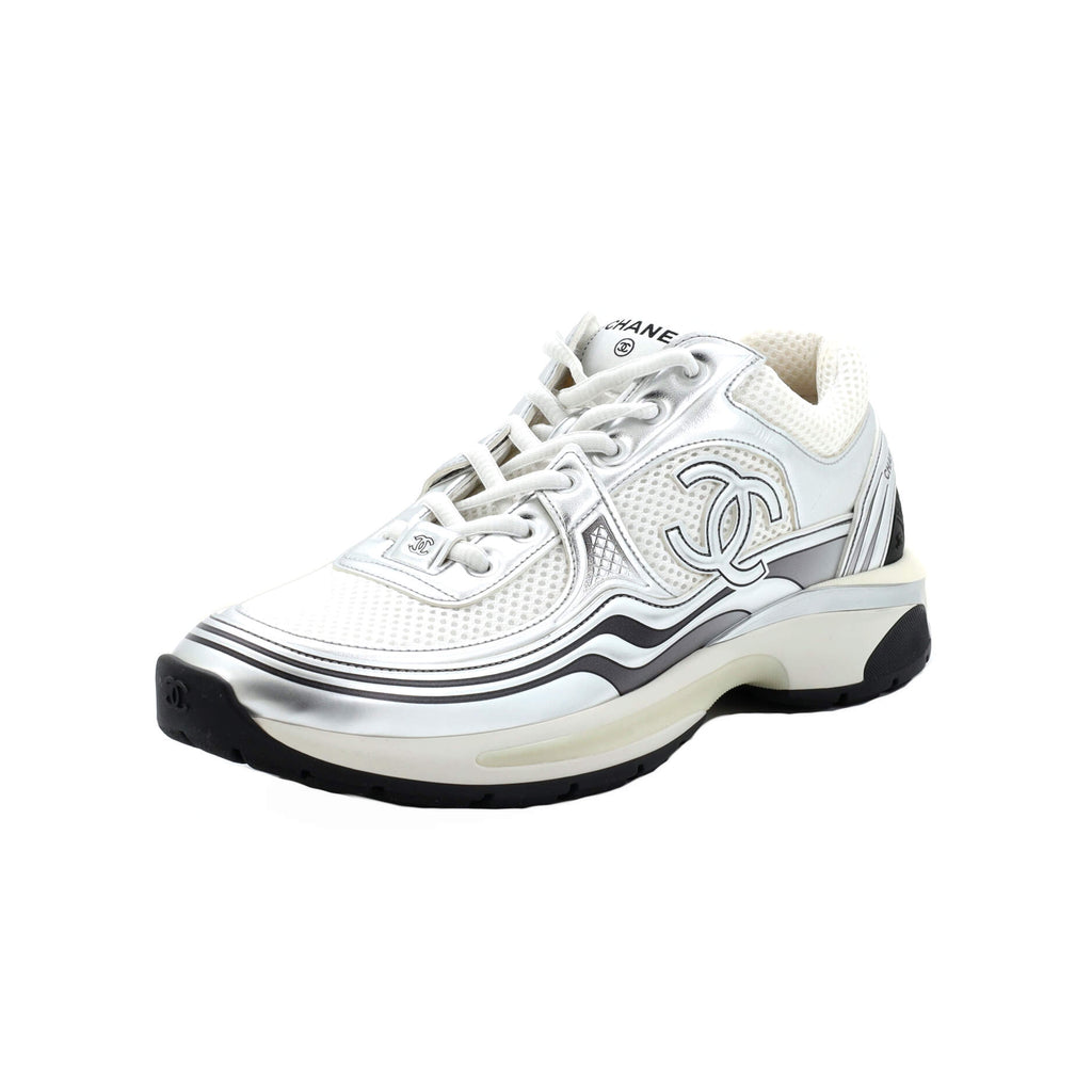 Chanel Women's CC Low-Top Sneakers Fabric and Laminated Leather