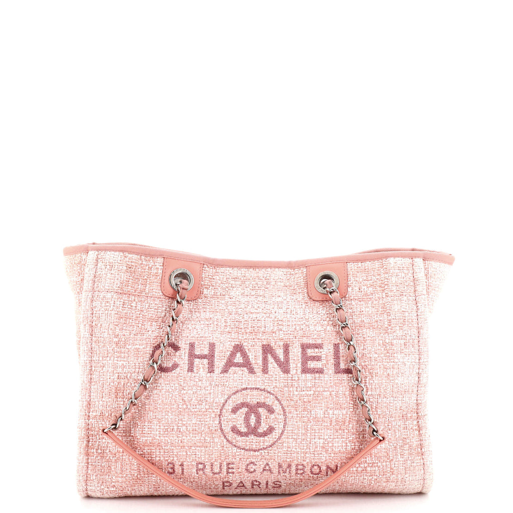 Chanel Deauville Tote Raffia with Glitter Detail Small Pink 2386451