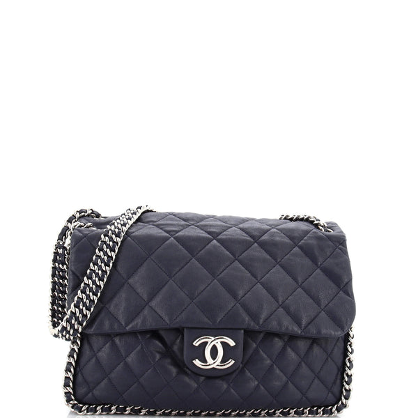 Chanel Chain Around Flap Bag Quilted Leather Maxi Blue 2386522