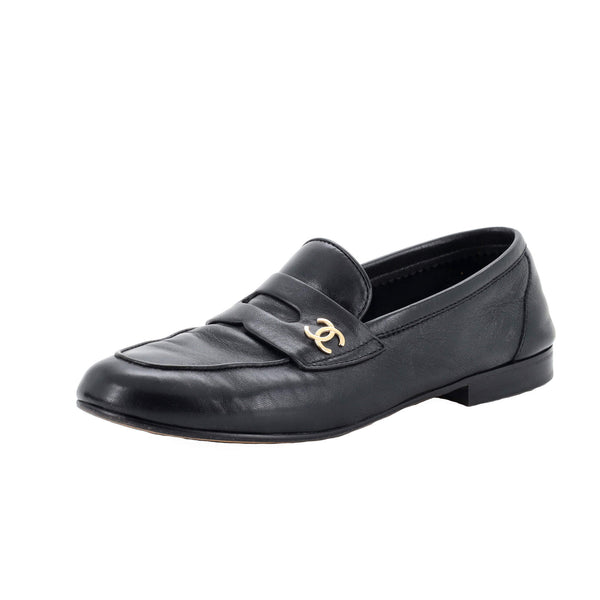 Chanel Women's Covered CC Loafers Leather Black