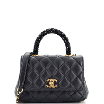 Chanel Coco Top Handle Bag Quilted Calfskin with Crystal Handle Extra Mini