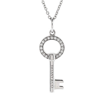 Tiffany & Co. Modern Open Round Key Pendant Necklace 18K White Gold with Diamonds