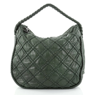Chanel Hidden Chain Hobo Quilted Lambskin Large Green