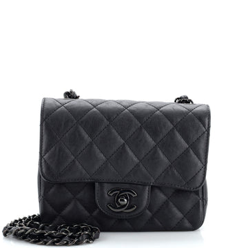 Chanel So Black Square Classic Single Flap Bag Quilted Crumpled Calfskin Mini