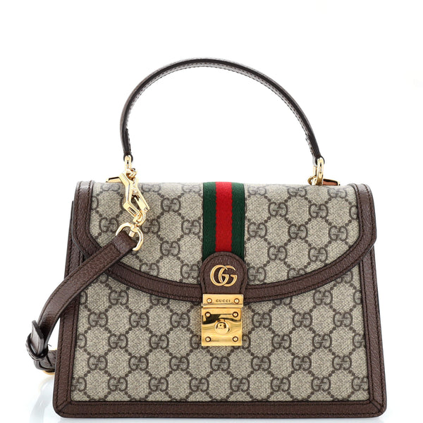 Gucci Ophidia Flap Top Handle Bag GG Coated Canvas Small Brown 2387821