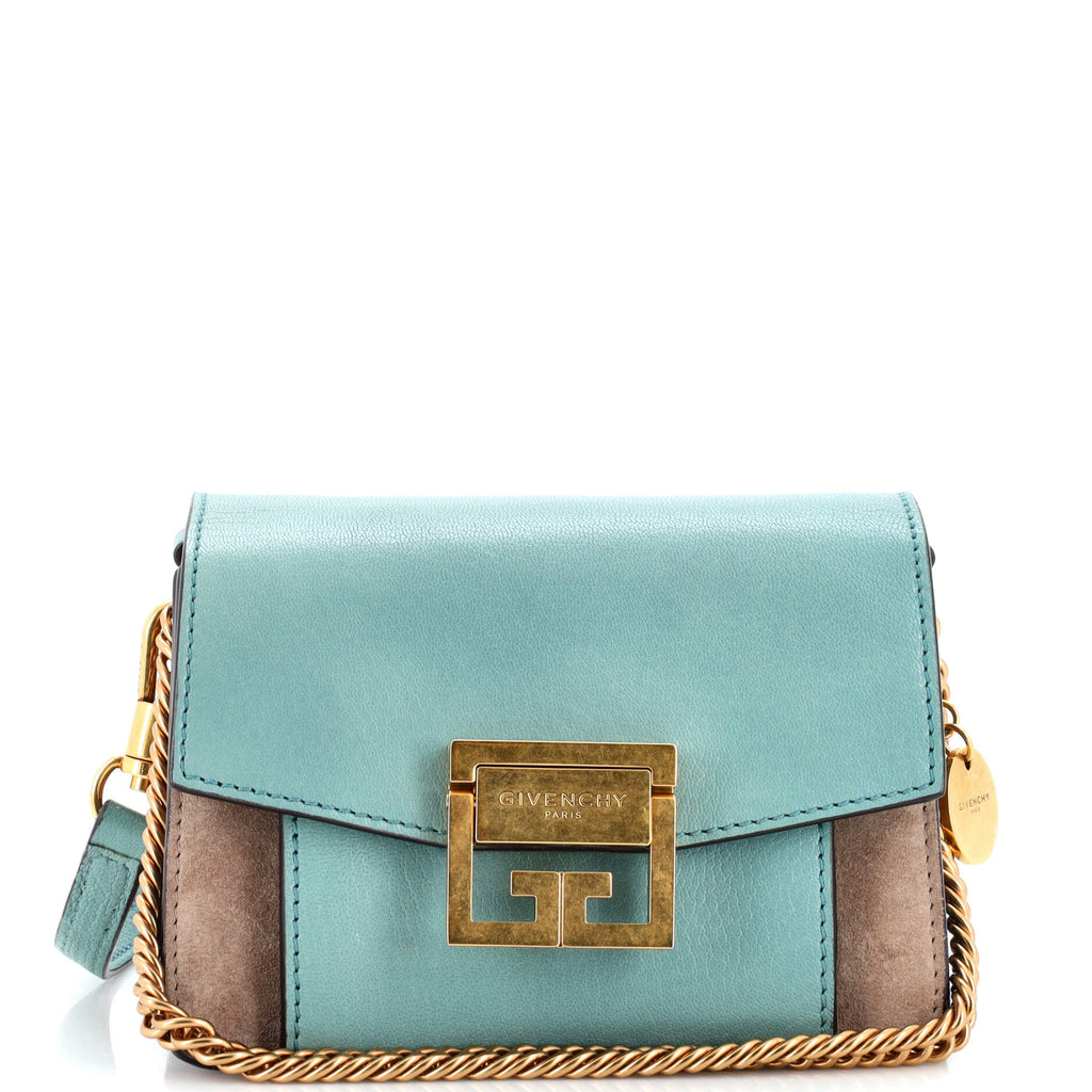Givenchy GV3 Flap Bag Leather with Suede Mini Blue 2388142