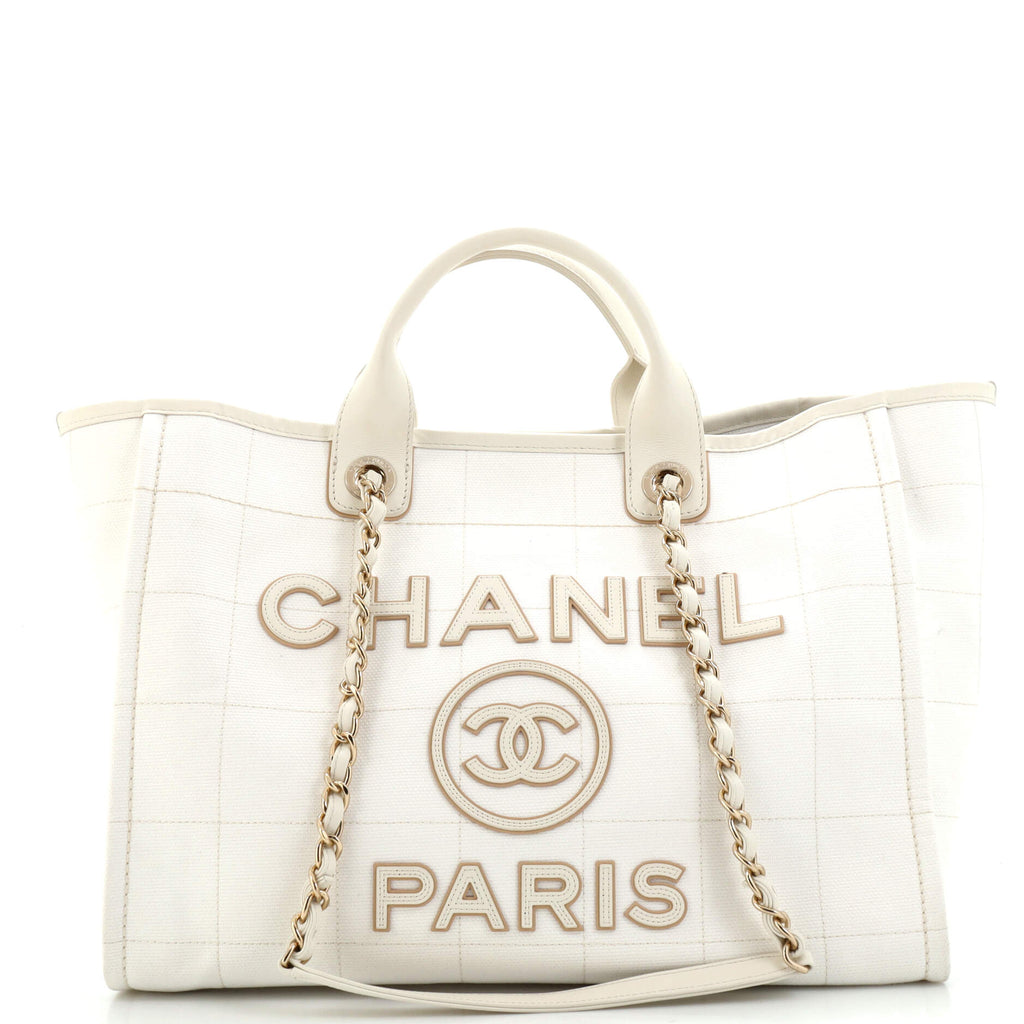 CHANEL, Bags, Chanel Deauville Tote Glazed Calfskin Large White