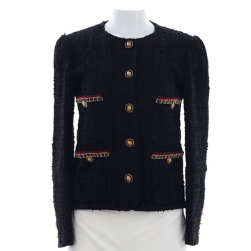 Chanel Women's Chateau Des Dames Four Pocket Collarless Button Up Jacket Tweed
