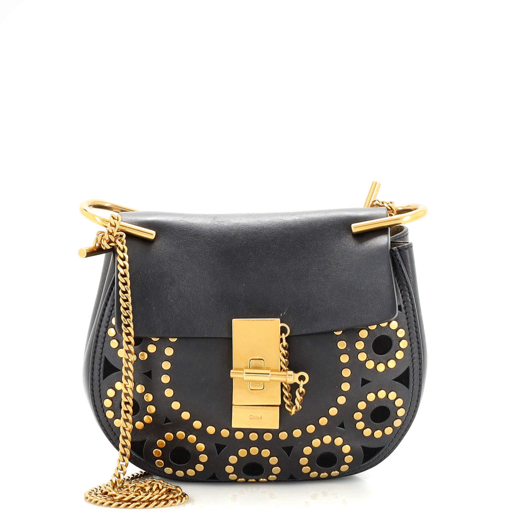 Chloe Drew Crossbody Bag Studded Laser Cut Leather Small Black 2388701