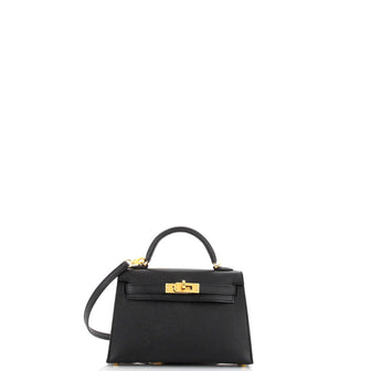 Hermes Kelly Mini II Bag Black Epsom with Gold Hardware 20