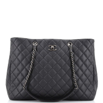 Chanel Black Calfskin Leather CC Large Shopping Tote Bag - Yoogi's
