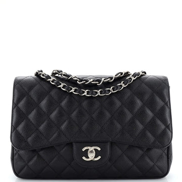 Chanel Vintage Classic Single Flap Bag Quilted Caviar Jumbo