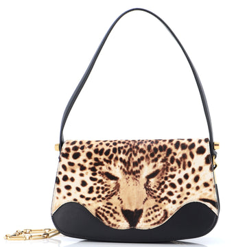 Gucci Leopard Print Shoulder Bag Calf Hair with Leather Medium