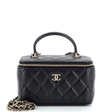 Chanel Classic Top Handle Vanity Case with Chain Quilted Lambskin Small