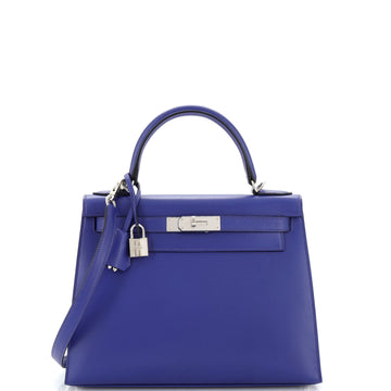 Hermes Kelly Handbag Blue Tadelakt with Palladium Hardware 28