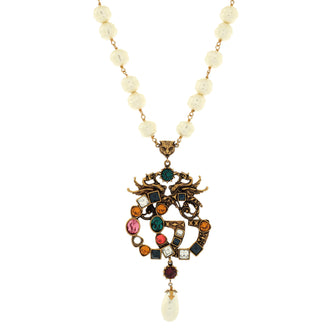 Gucci GG Animalier Pendant Choker Necklace Metal with Faux Pearls and Crystals