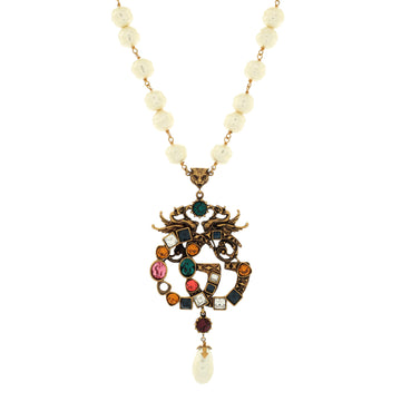 Gucci GG Animalier Pendant Choker Necklace Metal with Faux Pearls and Crystals