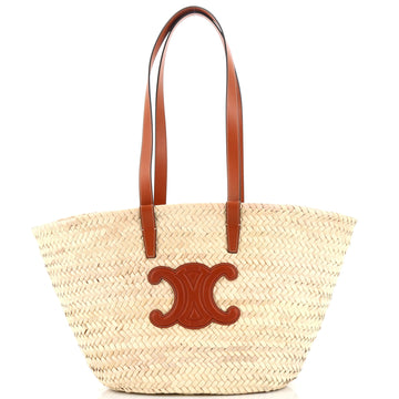 Celine Triomphe Basket Shoulder Bag Raffia with Leather Large