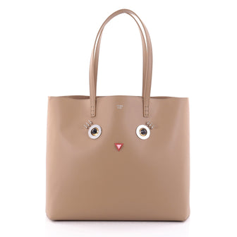 Fendi Faces Roll Tote Embellished Leather Large Neutral 2389101