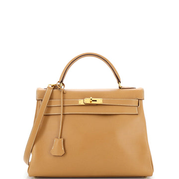 Hermes Kelly Handbag Brown Courchevel with Gold Hardware 32