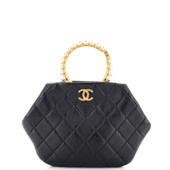 Chanel Pearl Crown Handle Clutch Quilted Lambskin