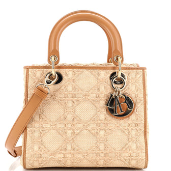 Christian Dior Lady Dior Bag Cannage Embroidered Raffia with Leather Medium