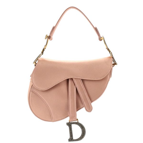 Christian Dior Saddle Handbag Satin with Crystals Mini Pink 2389117