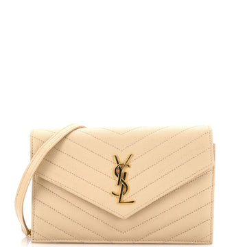 Saint Laurent Classic Monogram Wallet on Chain Matelasse Chevron Leather Small