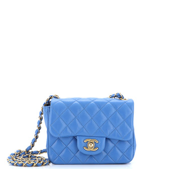 Chanel Square Classic Single Flap Bag Quilted Lambskin Mini Blue