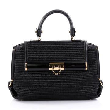 Salvatore Ferragamo Sofia Satchel Straw Medium Black 2390501